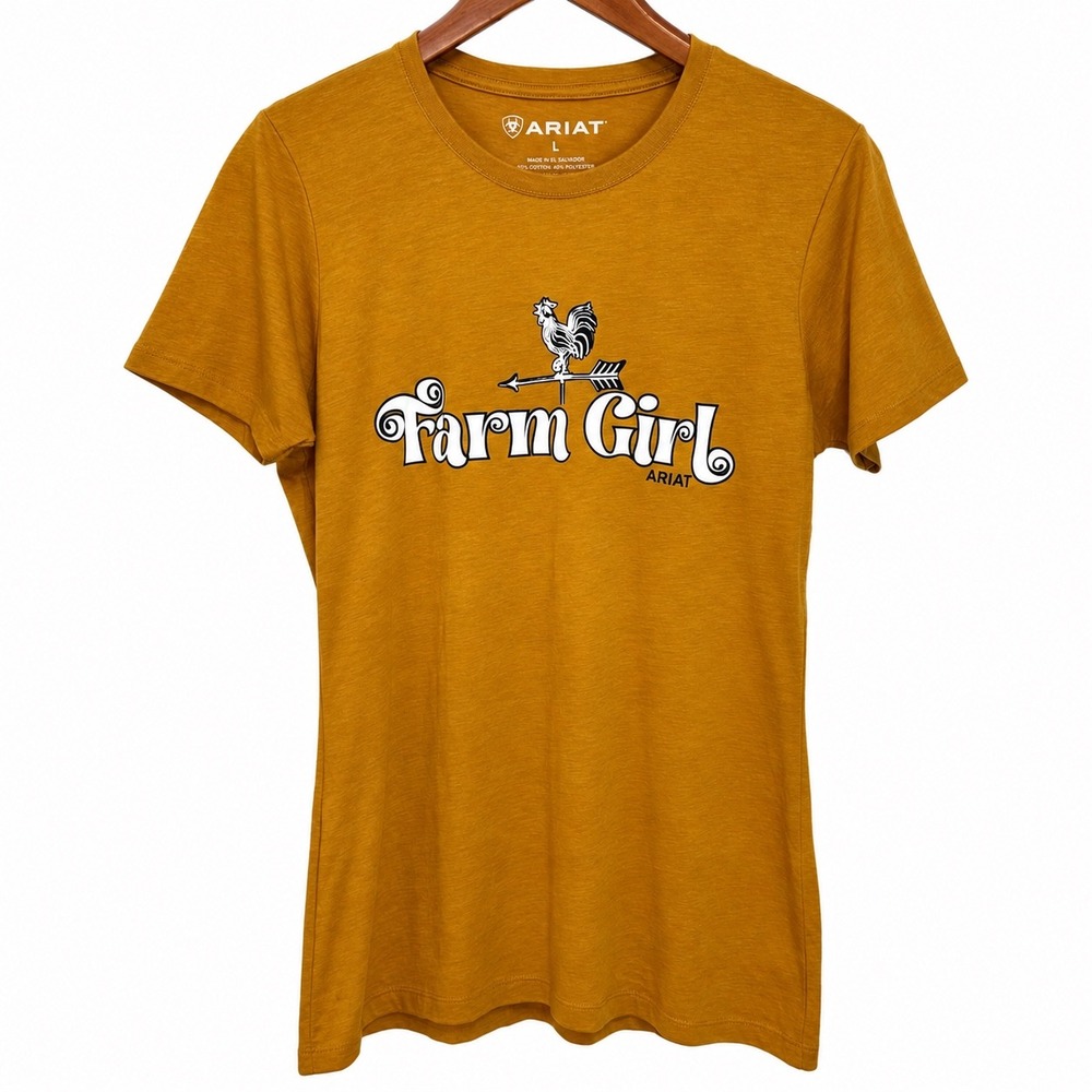 Ariat Womens Farm Girl Graphic Tee Mustard Yellow Heather Short Sleeve Shirt L